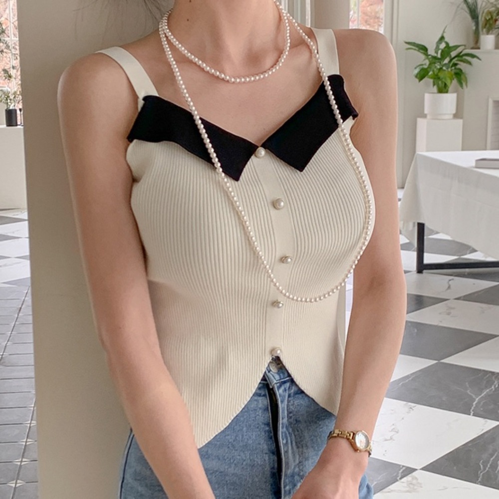 NEW French Style White Ribbed Tank Top